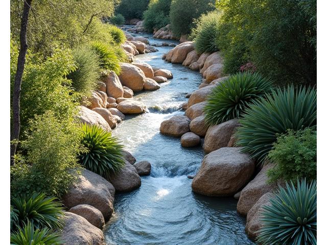 Riachuelo en jardín mediterráneo